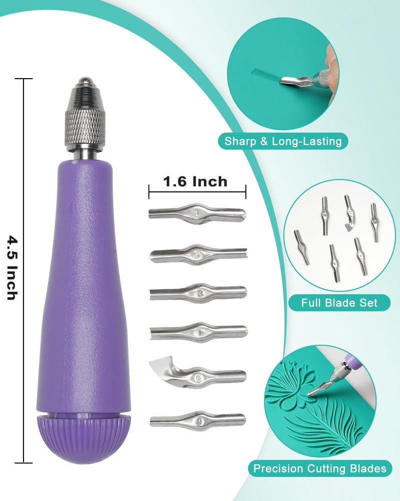 UCEC 7 Pack Linocut Block Printing Kit – Includes 5 Soft 4" x 6" Linoleum Blocks and Lino Cutting Tools with 6 Blades Universal Size, 4’’ Brayer Roller, Complete Rubber Stamp Carving Kit for Beginner - Image 4